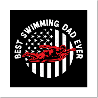 Swimming best dad vintage usa flag theme Posters and Art